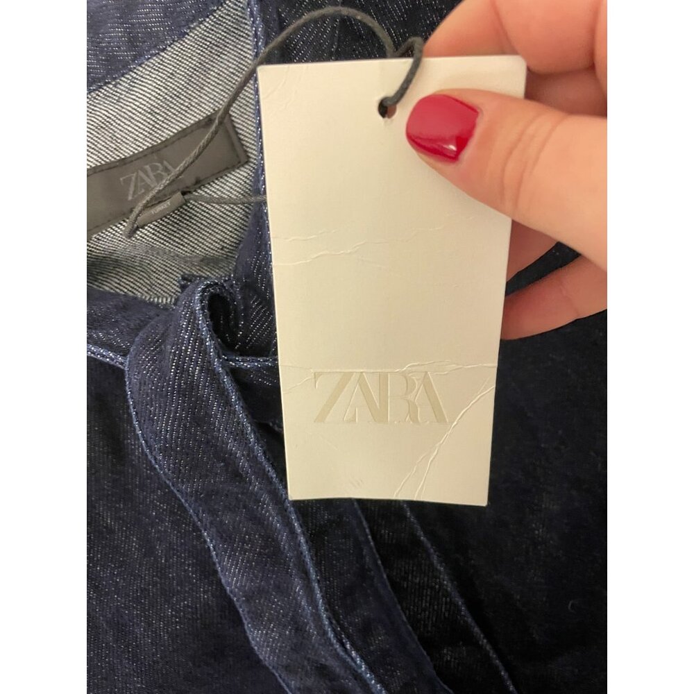 Zara Dark Denim Short Sleeve Tie-Neck Blouse - Picture 8 of 16